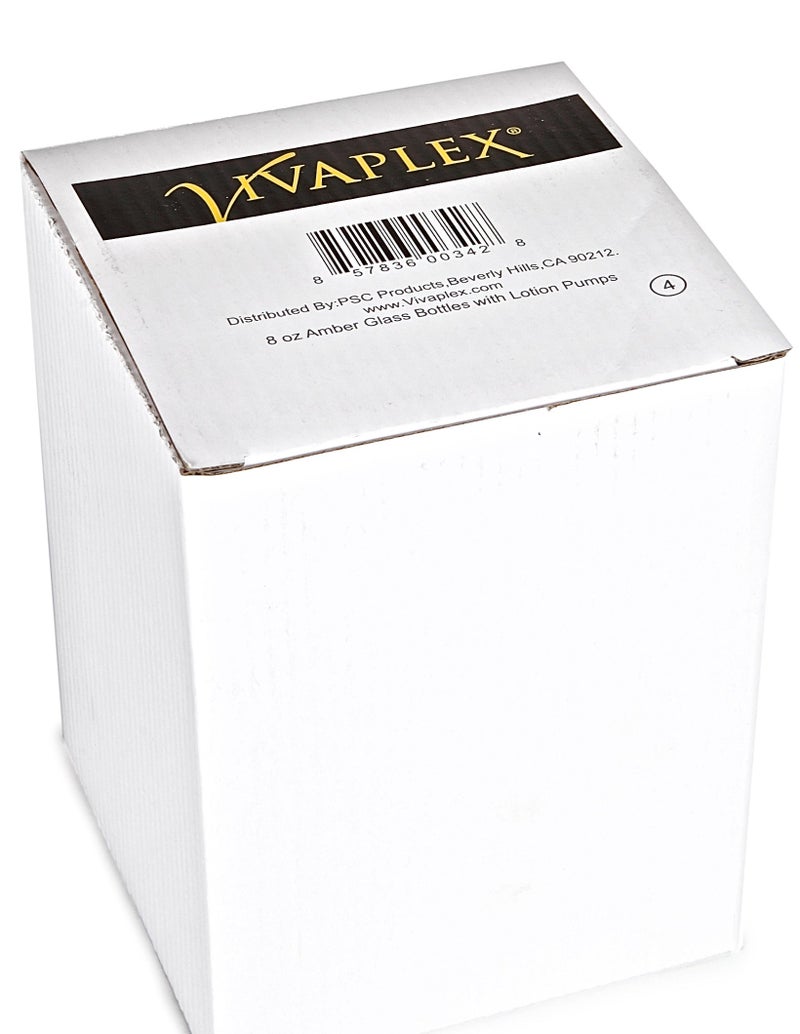 Vivaplex  4  Large  8 oz  Empty  Amber Glass Bottles with Black Lotion Pumps - Image 2